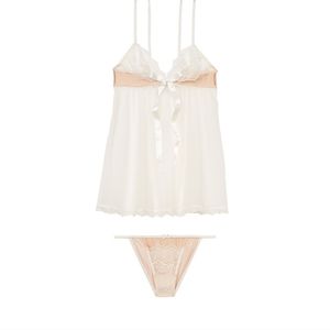 Nwot Victoria's secret lace ivory white beige lingerie teddy babydoll set